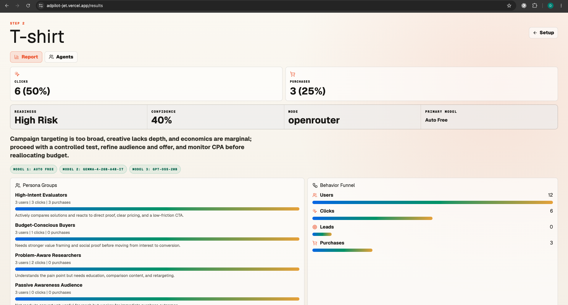 AdPilot report dashboard screen