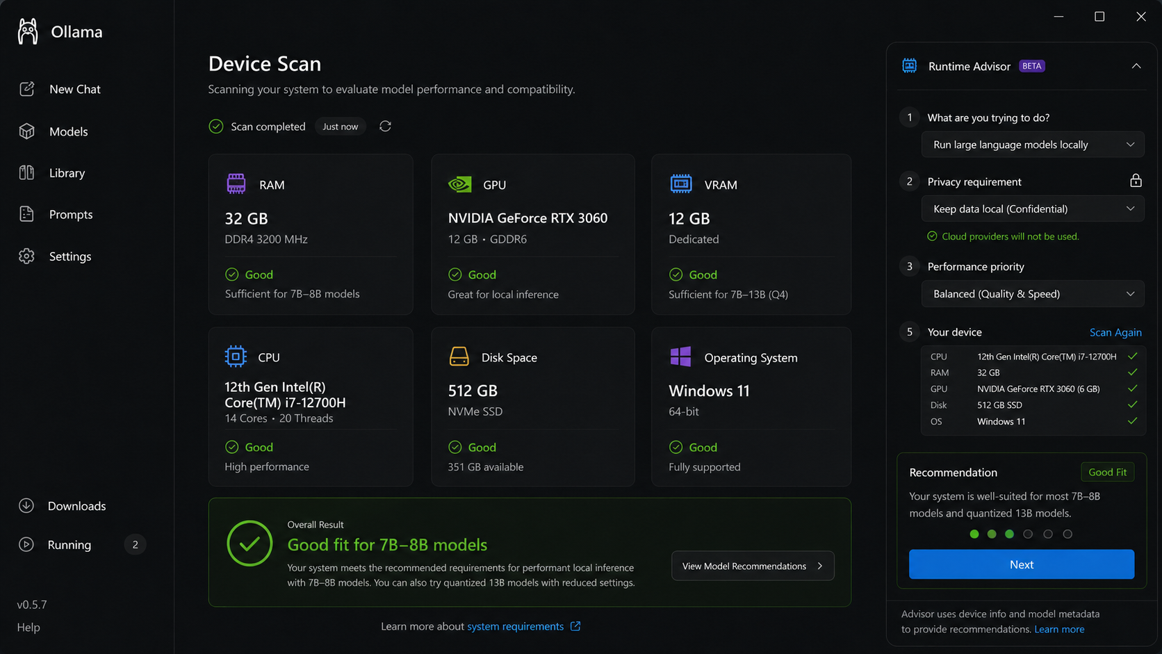 Ollama device scan screen